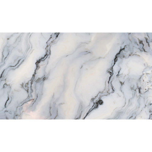 GK Wall Design Peel And Stick White Marble Pattern With Curly Blue And